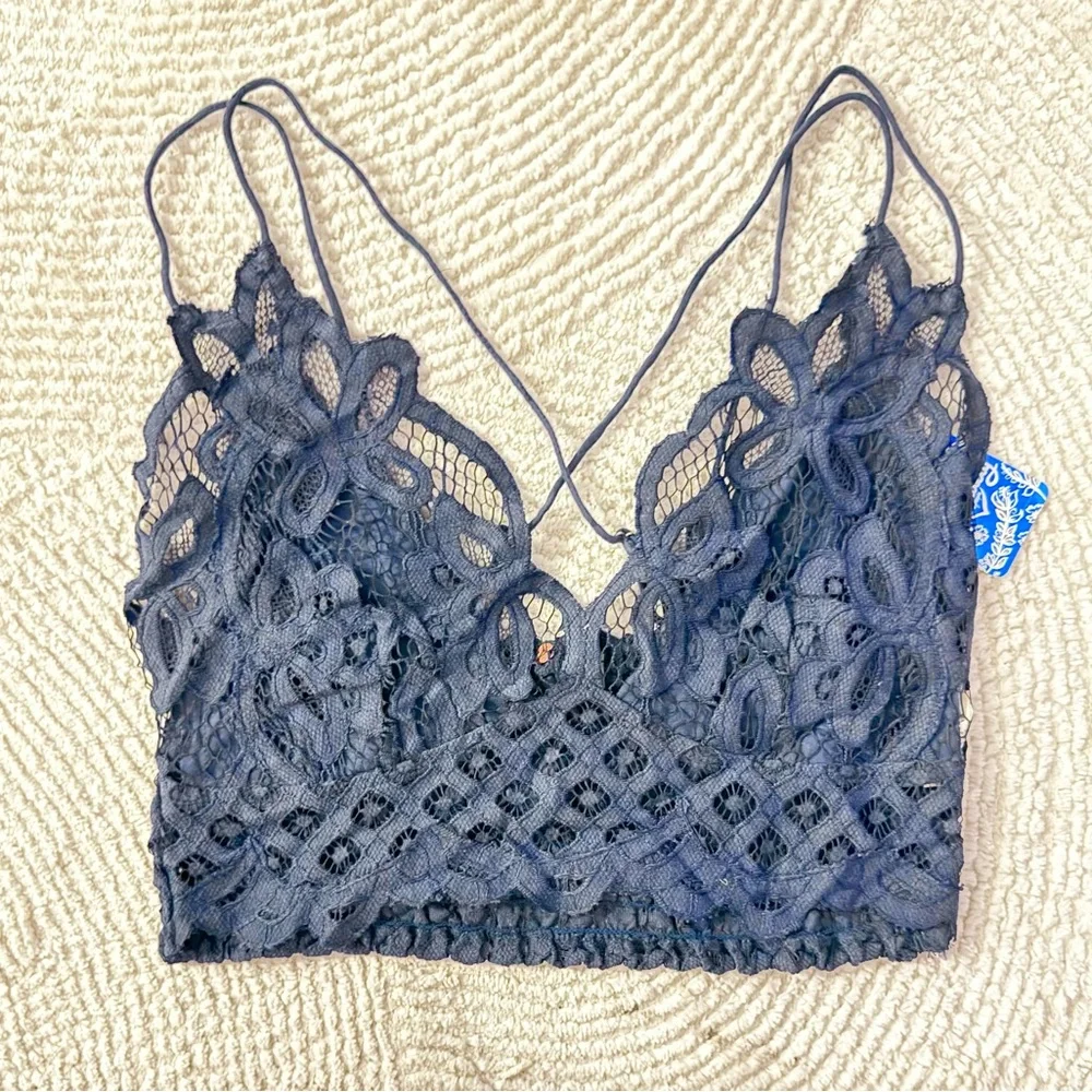 Free People Adella Lace Bralette in Navy Blue - Picture 2 of 4